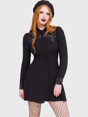Killstar Black Mini Dress with Spiderweb Detail